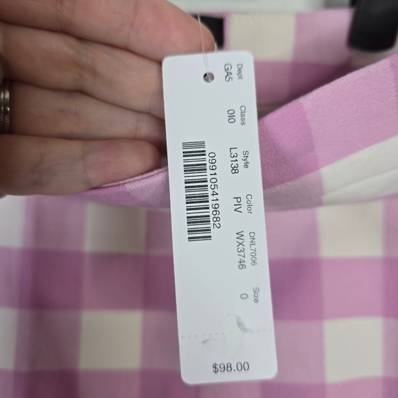J. Crew No 2 Pencil Skirt Pink White Gingham Plaid Check Size 0 - Picture 4 of 5
